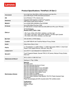 Viktiga specifikationer för ThinkPad L16 Gen 2 (Bildkälla: Lenovo)