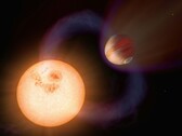 En konstnärsillustration som visar en exoplanet och en stjärna.