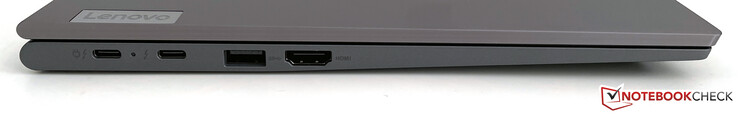 Vänster: 2x Thunderbolt 4 (40 Gbit/s, DisplayPort Alt-Mode 1.4a, Power Delivery 3.0), USB-A (3.2 Gen.1), HDMI 2.0
