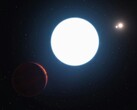 En konstnärs illustration som visar en neutronstjärna och planeter.