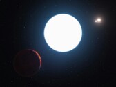 En konstnärs illustration som visar en neutronstjärna och planeter.