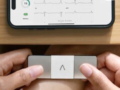 En AliveCor KardiaMobile 6L Max hålls med båda händerna för att mäta en persons EKG. (Bildkälla: AliveCor)