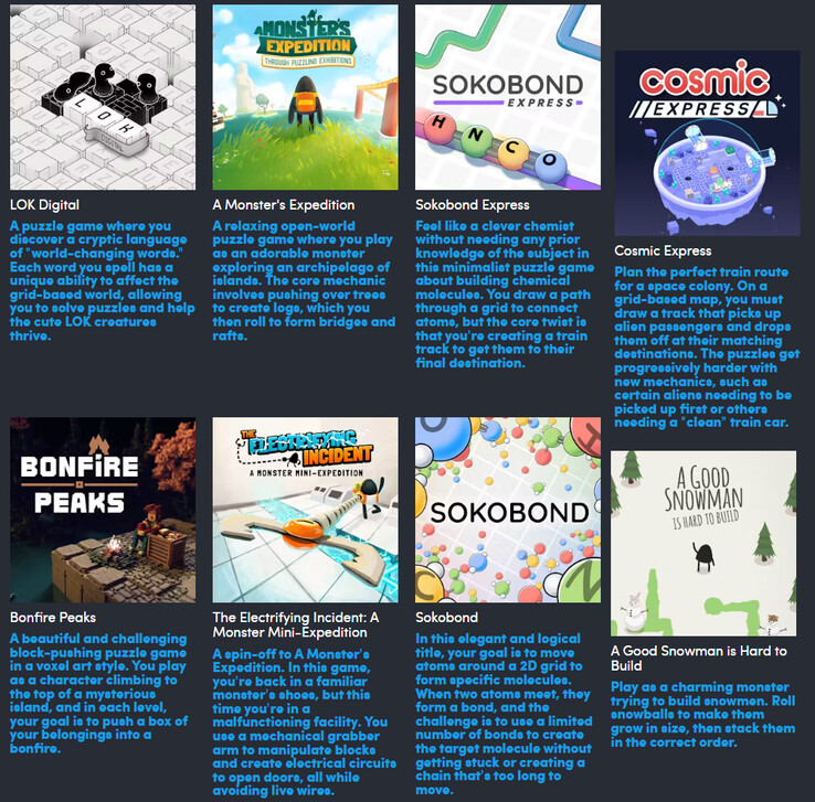 Alla spel som ingår i Draknek and Friends-kollektionen (Bildkälla: Humble Bundle)