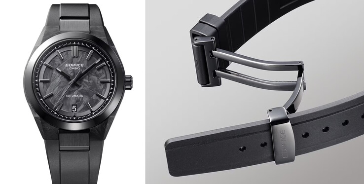 EFK-100XPB-1AJF använder en kolfiberboett och ett hartsband för att sänka klockans vikt till endast 87 gram (3,1 oz.). (Bildkälla: Casio Japan)
