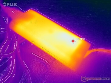 AC-adaptern når över 47 C vid krävande belastningar