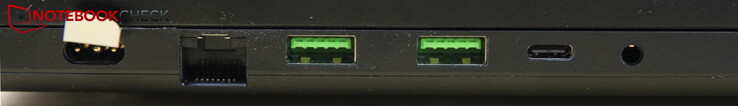 Vänster: Strömförsörjning, LAN, 2x USB-A 3.2 Gen 2, USB-C Thunderbolt 4, headset