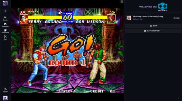 Fatal Fury 3 på Neo Geo körs i en webbläsare. Neo Geo krävde lite finjustering, men fungerar bra (Bildkälla: Notebookcheck)