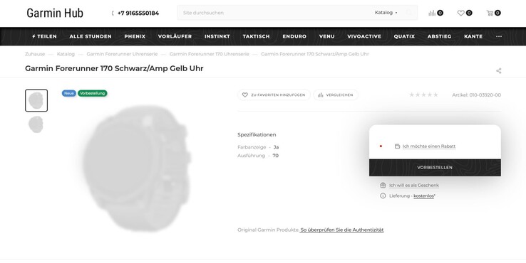 En rysk onlinebutik listar redan en Forerunner 170.