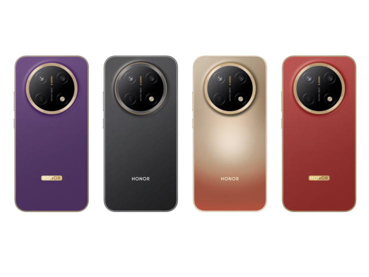 Honor X9e Pro finns i färgvarianterna Royal Purple, Midnight Black, Dawn Gold och Reddish Brown.
