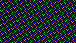 OLED-skärmen bygger på en RGGB-subpixelmatris som består av en röd, en blå och en , einer blauen och två gröna ljusdioder.