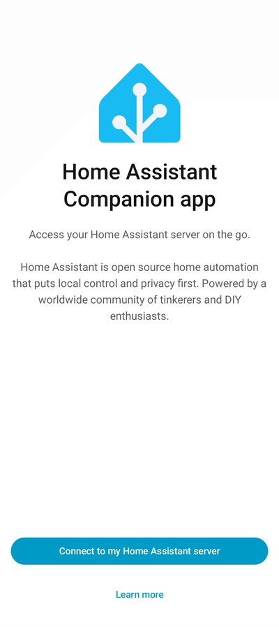 En skärmdump av en ny introduktionssida i Home Assistant-appen för Android