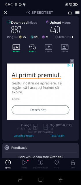 Ookla Speedtest, körning 2 - olika server (Bildkälla: Skärmdump - Sergey Tarasov - Notebookcheck)
