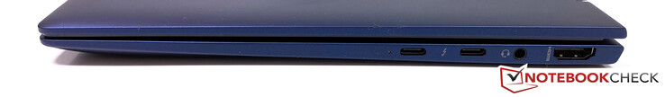 Höger: 2x Thunderbolt 3 (USB-C, Power Delivery 3.0), 3.5 mm stereoanslutning, HDMI 1.4