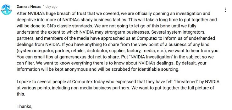 Gamers Nexus inleder en undersökning av Nvidia. (Bildkälla: Gamers Nexus på YouTube)