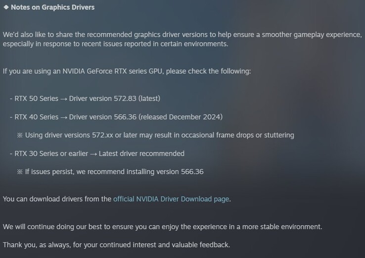 inZoi GPU-drivrutinsrekommendationer (Bildkälla: Steam)