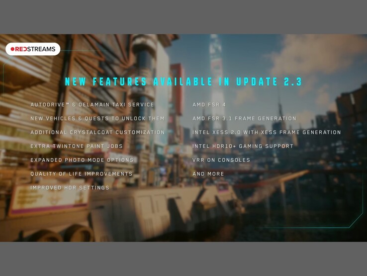 Översikt över uppdatering 2.3 för Cyberpunk 2077. (Bildkälla: Cyberpunk 2077 på YouTube)