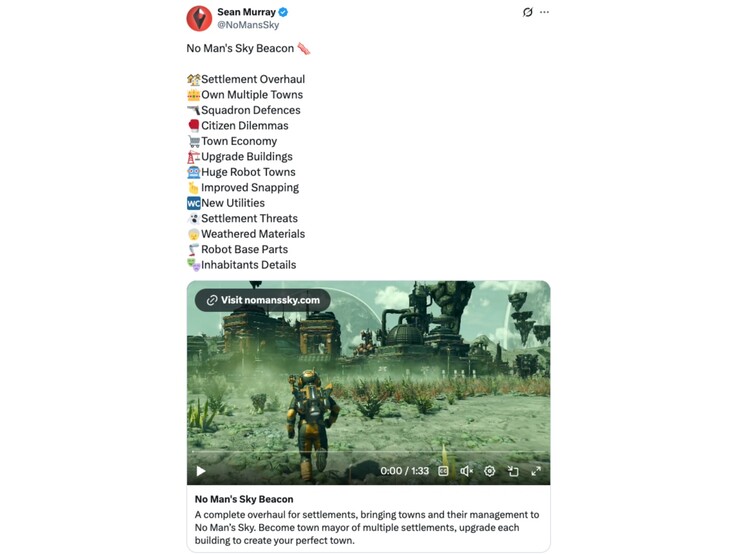 Hello Games studiochef delar med sig av detaljer om Beacon-uppdateringen för No Man's Sky. (Bildkälla: Sean Murray på X)