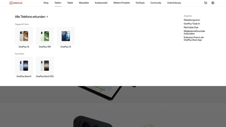 OnePlus Tysklands webbplats marknadsför nu endast utvalda produkter.