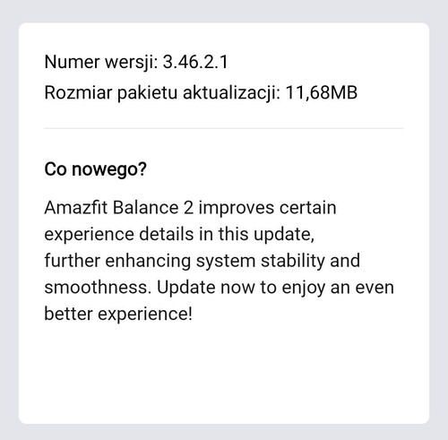 Släppanteckningarna för Amazfit Balance 2 smartwatch firmware 3.46.0.1