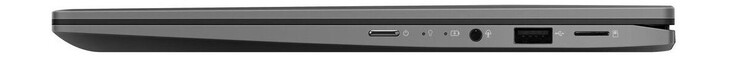 Höger: Startknapp, 3.5 mm kombinerad ljudanslutning, 1x USB 2.0 Typ A, microSD-kortläsare