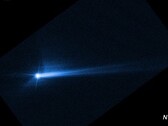 Bild som visar skräpet som sprängdes från Dimorphos yta efter avsiktlig påverkan av NASA: s DART-satellit (Bildkälla: NASA, ESA, STScI och Hubble; beskuren)