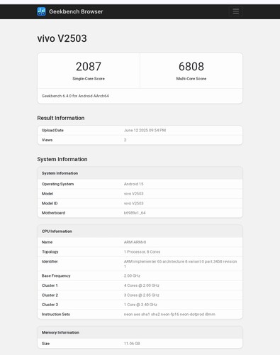 Vivo X200 FE Geekbench-listning (bildkälla: Abhishek Yadav på X)