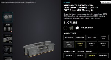 Corsair Vengeance 64GB DDR5 RAM kit nuvarande pris. (Bildkälla: Corsair)