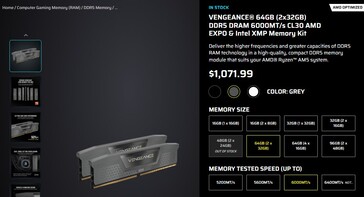 Corsair Vengeance 64GB DDR5 RAM kit nuvarande pris. (Bildkälla: Corsair)