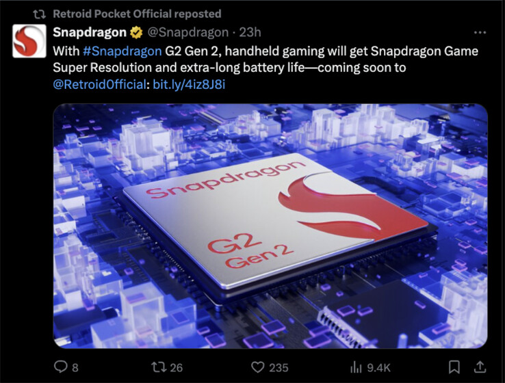 Qualcomm presenterade Retroids användning av Snapdragon G2 Gen 2 i mars. (Bildkälla: Qualcomm &amp; X)