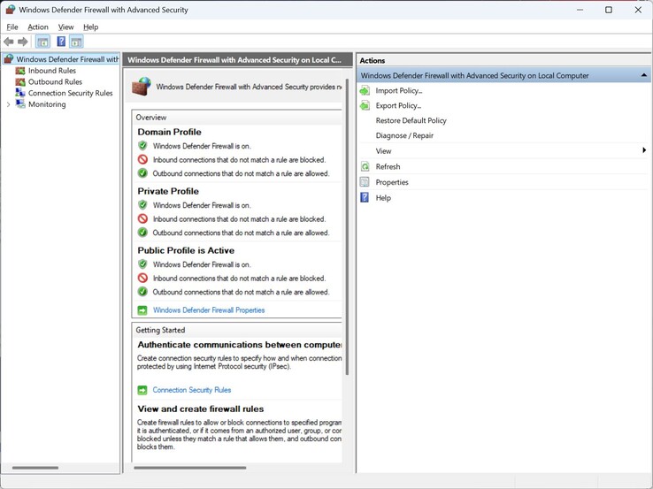 Windows Defender-brandvägg med avancerad säkerhet