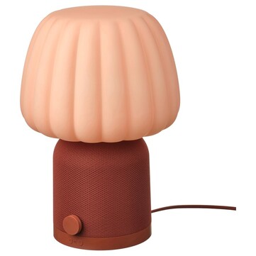 Kulglass Bluetooth-högtalarlampa i rödbrun med rosa (Bildkälla: IKEA)