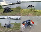 På bilden syns roboten flyga, simma, gå och avfyra missiler (Bildkälla: Chris Wabs; redigerade skärmdumpar)