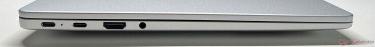 Vänster: 2x USB-C 3.2 Gen.2 (10 Gbit/s, DisplayPort ALT-läge 1.4, Power Delivery), HDMI 2.1, 3,5 mm ljud