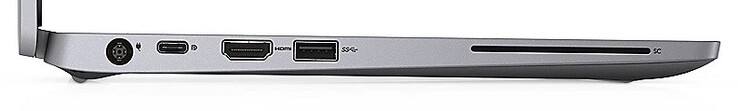Vänster: Nätadapter, 1x USB 3.1 Gen 1 Typ C, HDMI, 1x USB 3.1 Gen 1 Typ A, Smartcard-läsare