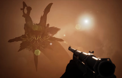 Icarus Steam deal teaser visar huvudpersonen som siktar på en gigantisk mask. 