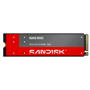 Sandisk NAS 800 M.2 NVMe SSD med en röd och grå etikett