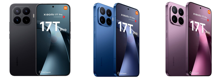 Högupplösta renderingar av Xiaomi 17T Pro.
