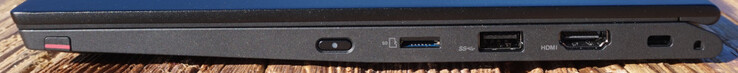 Just det: ThinkPad Pen Pro, strömknapp, microSD, USB-A (10 Gbps), HDMI 2.0, Kensington Lock