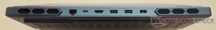 Bakåt: RJ-45 LAN, USB 3.2 Gen2 Type-C (inkl. DisplayPort 1.4 &amp; 140 W Power Delivery), HDMI 2.1, 2x USB 3.2 Gen1 Type-A, DC-in