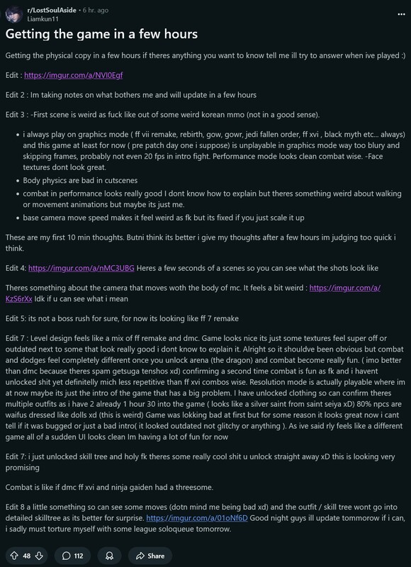 Lost Soul Aside tidiga intryck (Bildkälla: skärmdump, Lost Soul Aside subreddit)