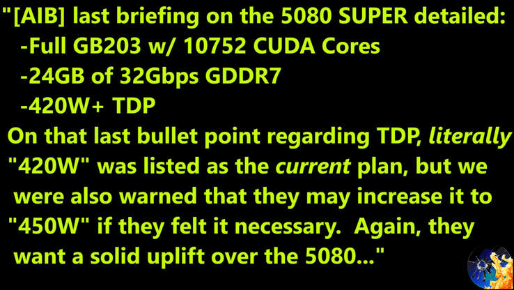 RTX 5080 Super-specifikationer läcker ut. (Bildkälla: Moores lag är död på YouTube)