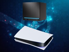 En Steam Machine syns ovanför PS5-konsolen
