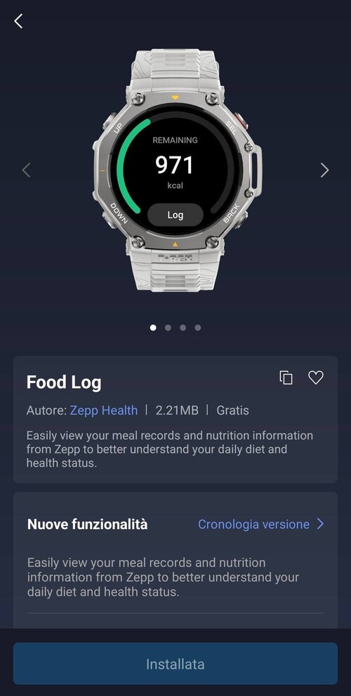 En skärmdump av den nya Amazfit Food Log Mini App. (Bildkälla: Matteo Calori via Amazfit Official Outdoor Community Facebook Group)