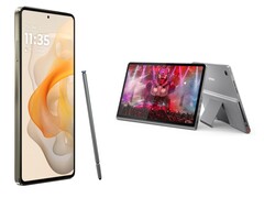 Moto G Stylus (2024) har en integrerad pekpenna medan Lenovo Tab Plus har en extra pekpenna som säljs separat. (Bildkälla: Motorola &amp;amp; Lenovo)