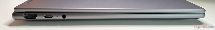 Vänster: HDMI 1.4b, USB-C 4.0 med Thunderbolt 4 (40 Gbit/s, DisplayPort 2.1, Power Delivery 3.0), 3,5 mm ljud