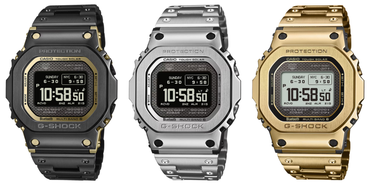 Från vänster till höger: Casio G-Shock GMW-BZ5000BD-1, GMW-BZ5000D-1 och GMW-BZ5000GD-1 klockor. (Bildkälla: Casio)