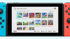 Virtual Game Card-menyn i Nintendo Switch-gränssnittet visar populära titlar som The Legend of Zelda: Tears of the Kingdom, Splatoon 3 och Pokémon Scarlet. (Bildkälla: Nintendo)