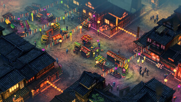En bild som visar en stad i Shadow Tactics: Blades of the Shogun.