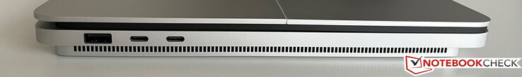 Vänster sida: USB-A 3.2 Gen.1 (5 Gbps), 2x USB-C 4.0 med Thunderbolt 4 (40 Gbps, DisplayPort-ALT-Mode 1.4, Power Delivery)
