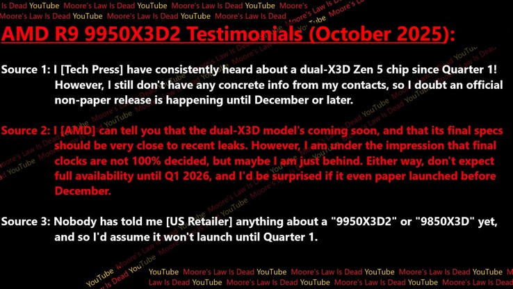 Läcka om lanseringsdatum för AMD Ryzen 9 9950X3D2. (Bildkälla: Moores lag är död)